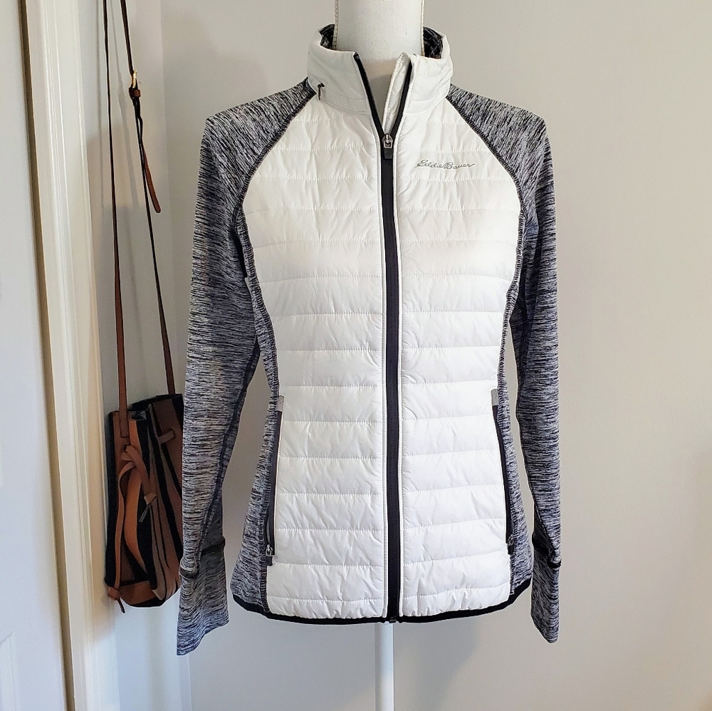 Eddie Bauer IgniteLite Hybrid Zip Up PimaLoft Jacket - White & Grey - Medium